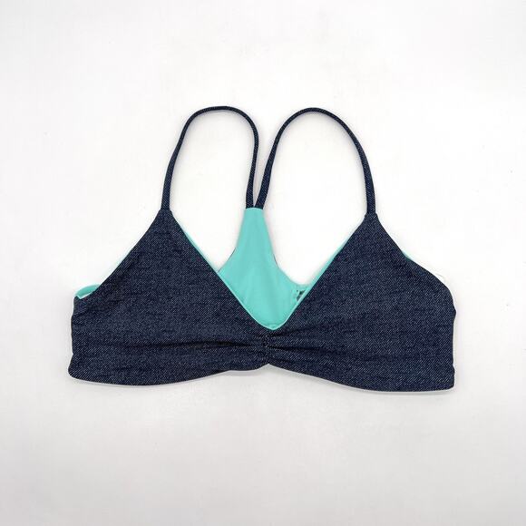 L SPACE Bikini Top Womens Small Blue Denim Reversible Southwestern Swim NWT - Picture 1 of 9